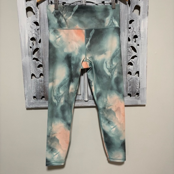 Athleta Elation Printed 7/8 Tights Marine Minimalist Marble Green/Peach - Picture 5 of 9